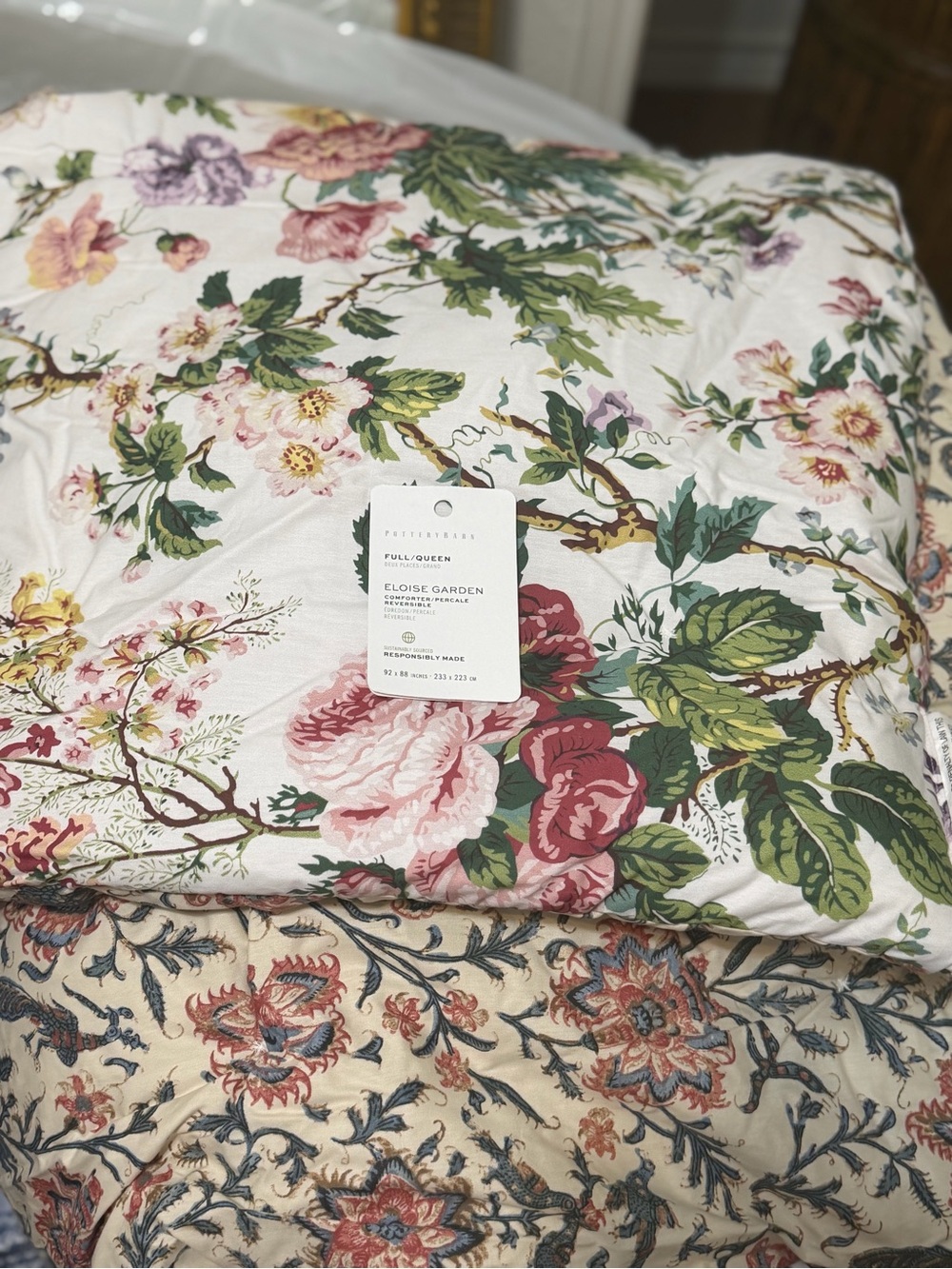 Pottery Barn Eloise Garden Floral Duvet Cover - Pink, Green & Cream